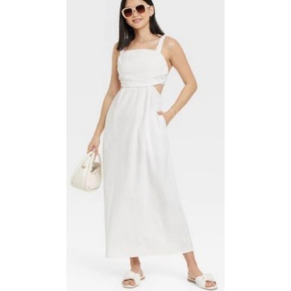 A New Day Sleeveless Ruched Side Cut out Dress White Size 3X